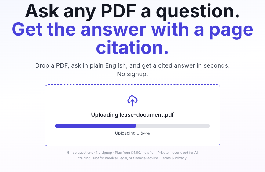 Step 1: Upload PDF documents to Nobsy PDF AI summarizer - drag and drop interface for easy document upload